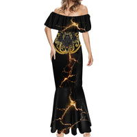 Viking Warrior Guardian Quote Mermaid Dress Runic Circle Odin Ravens Mythology Dark Gold