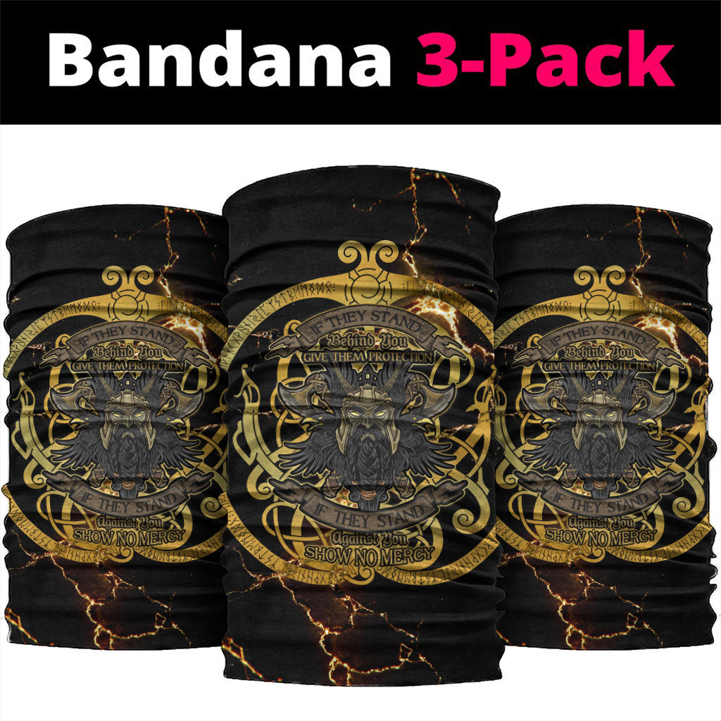 Viking Warrior Guardian Quote Neck Gaiter Runic Circle Odin Ravens Mythology Dark Gold