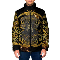 Viking Warrior Guardian Quote Padded Jacket Runic Circle Odin Ravens Mythology Dark Gold
