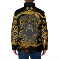 Viking Warrior Guardian Quote Padded Jacket Runic Circle Odin Ravens Mythology Dark Gold