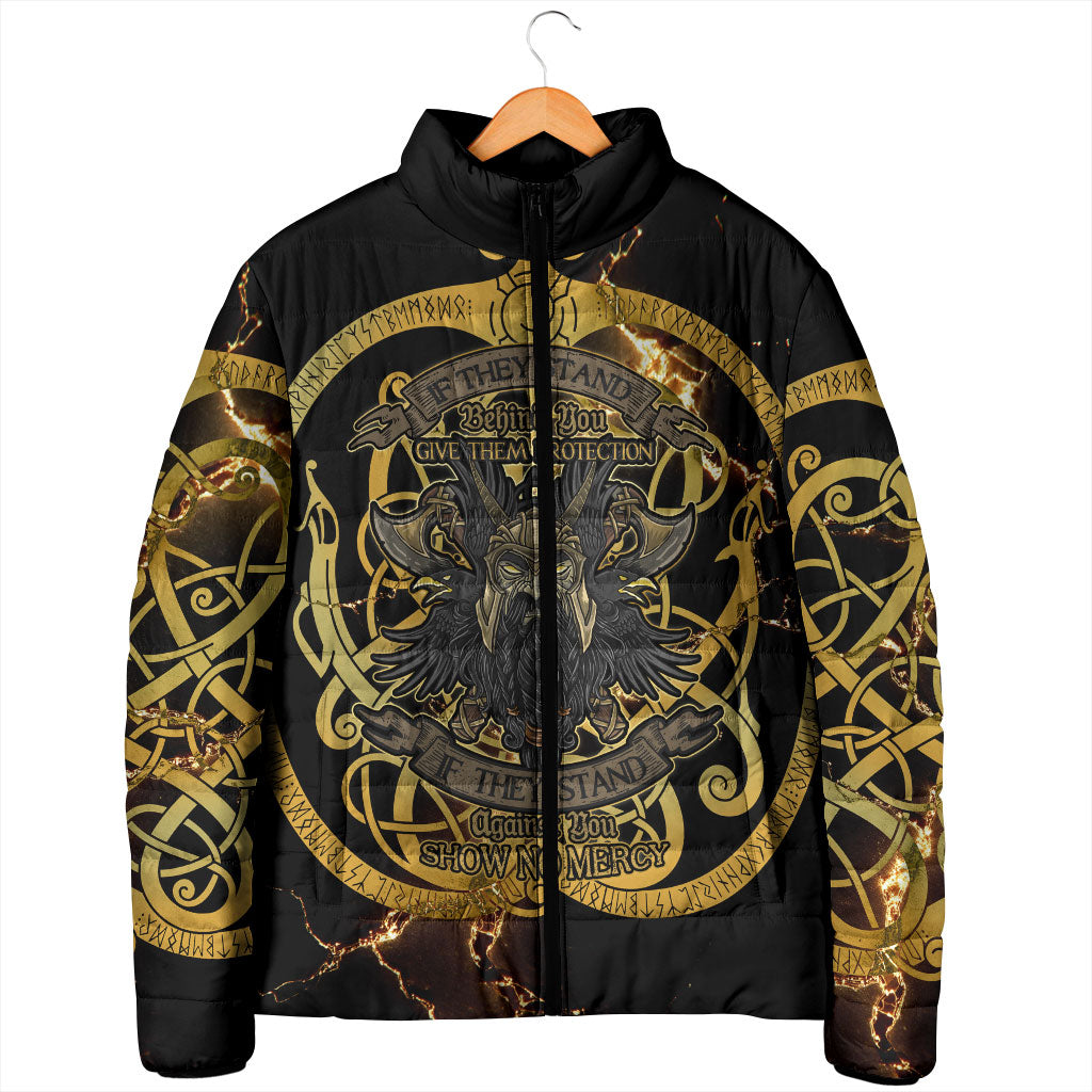 Viking Warrior Guardian Quote Padded Jacket Runic Circle Odin Ravens Mythology Dark Gold