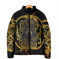 Viking Warrior Guardian Quote Padded Jacket Runic Circle Odin Ravens Mythology Dark Gold