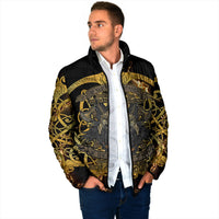 Viking Warrior Guardian Quote Padded Jacket Runic Circle Odin Ravens Mythology Dark Gold
