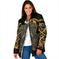 Viking Warrior Guardian Quote Padded Jacket Runic Circle Odin Ravens Mythology Dark Gold