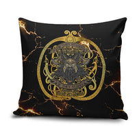 Viking Warrior Guardian Quote Pillow Cover Runic Circle Odin Ravens Mythology Dark Gold