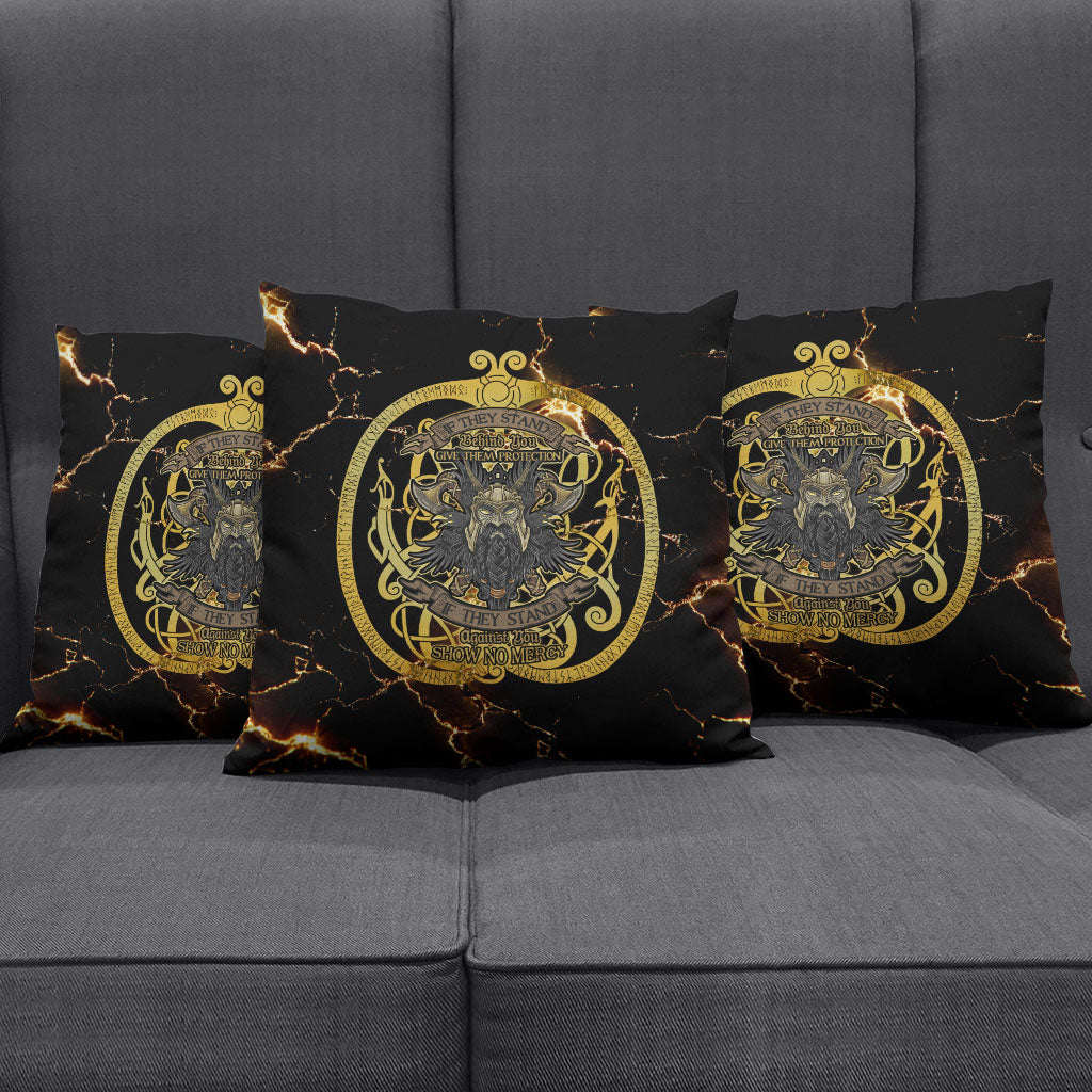 Viking Warrior Guardian Quote Pillow Cover Runic Circle Odin Ravens Mythology Dark Gold
