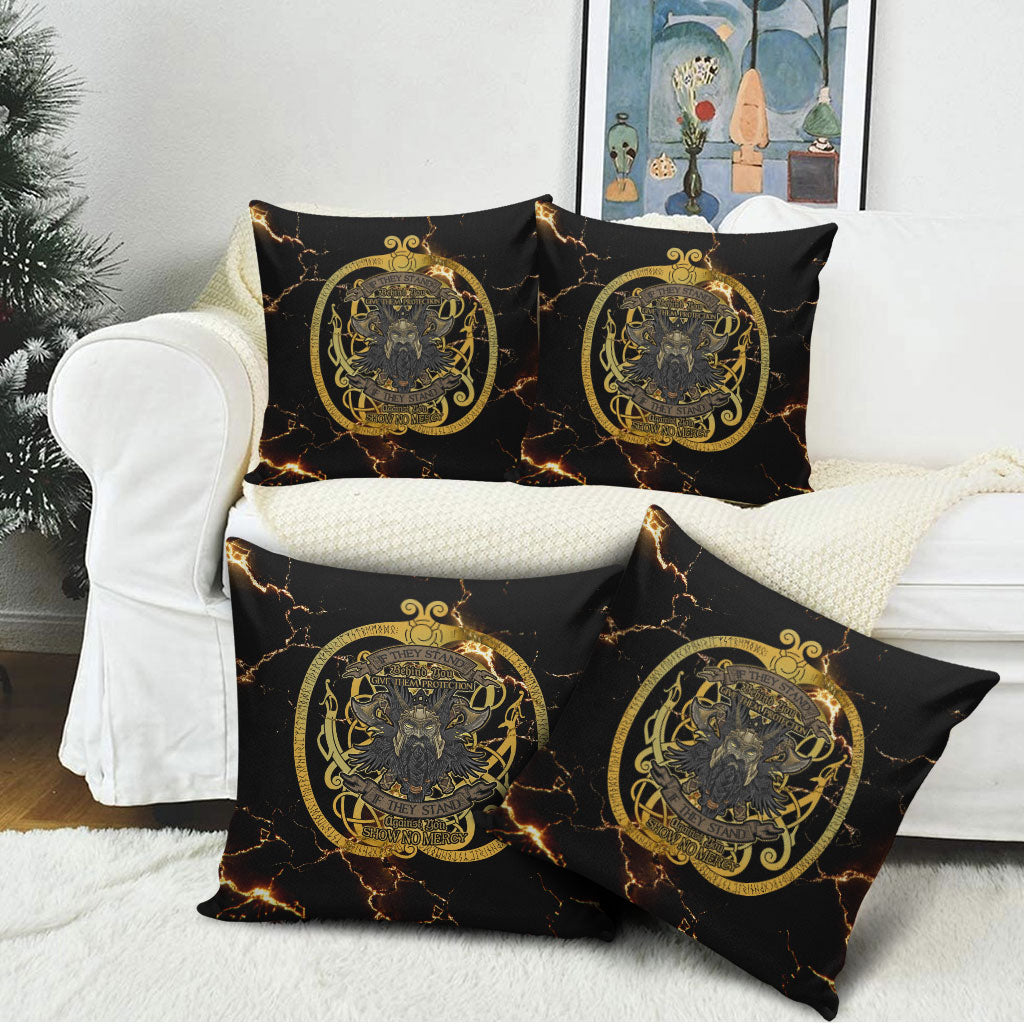 Viking Warrior Guardian Quote Pillow Cover Runic Circle Odin Ravens Mythology Dark Gold