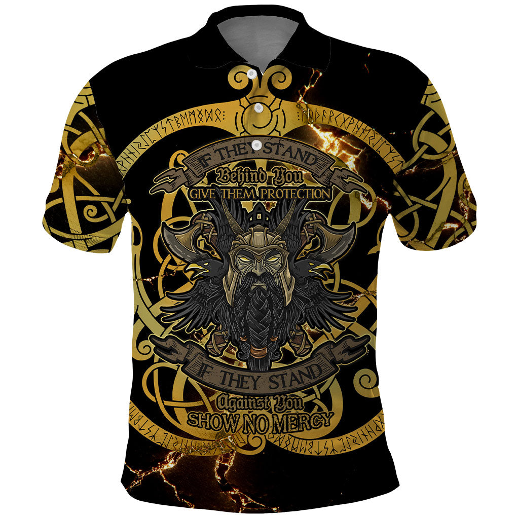 Viking Warrior Guardian Quote Polo Shirt Runic Circle Odin Ravens Mythology Dark Gold