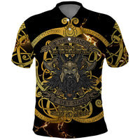 Viking Warrior Guardian Quote Polo Shirt Runic Circle Odin Ravens Mythology Dark Gold