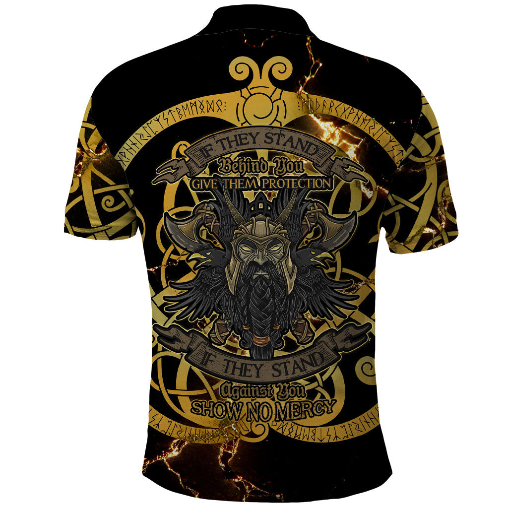 Viking Warrior Guardian Quote Polo Shirt Runic Circle Odin Ravens Mythology Dark Gold