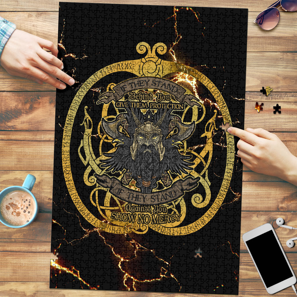 Viking Warrior Guardian Quote Puzzle Runic Circle Odin Ravens Mythology Dark Gold