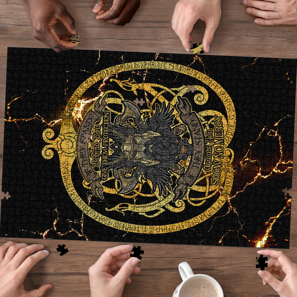 Viking Warrior Guardian Quote Puzzle Runic Circle Odin Ravens Mythology Dark Gold