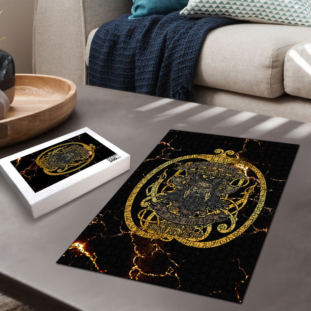 Viking Warrior Guardian Quote Puzzle Runic Circle Odin Ravens Mythology Dark Gold