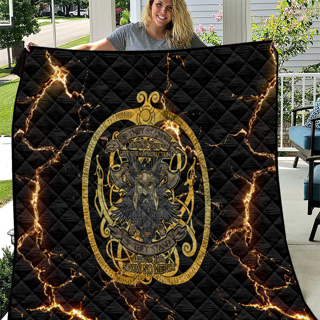 Viking Warrior Guardian Quote Quilt Runic Circle Odin Ravens Mythology Dark Gold