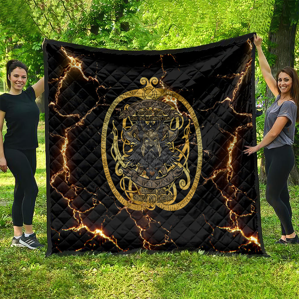 Viking Warrior Guardian Quote Quilt Runic Circle Odin Ravens Mythology Dark Gold