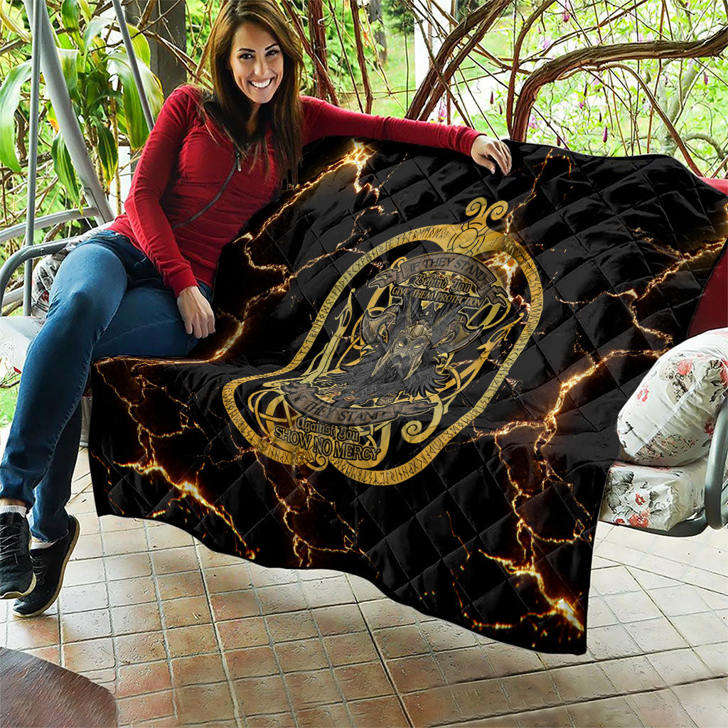 Viking Warrior Guardian Quote Quilt Runic Circle Odin Ravens Mythology Dark Gold
