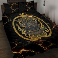 Viking Warrior Guardian Quote Quilt Bed Set Runic Circle Odin Ravens Mythology Dark Gold