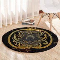 Viking Warrior Guardian Quote Round Carpet Runic Circle Odin Ravens Mythology Dark Gold