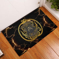Viking Warrior Guardian Quote Rubber Doormat Runic Circle Odin Ravens Mythology Dark Gold