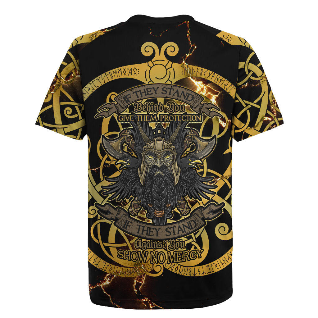 Viking Warrior Guardian Quote Rugby Jersey Runic Circle Odin Ravens Mythology Dark Gold
