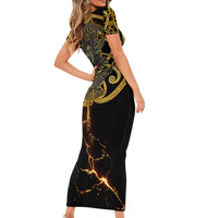 Viking Warrior Guardian Quote Short Sleeve Bodycon Dress Runic Circle Odin Ravens Mythology Dark Gold