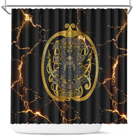 Viking Warrior Guardian Quote Shower Curtain Runic Circle Odin Ravens Mythology Dark Gold