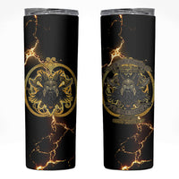 Viking Warrior Guardian Quote Skinny Tumbler Runic Circle Odin Ravens Mythology Dark Gold