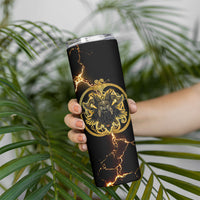 Viking Warrior Guardian Quote Skinny Tumbler Runic Circle Odin Ravens Mythology Dark Gold