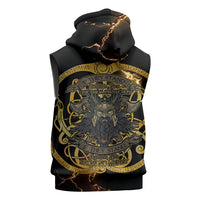 Viking Warrior Guardian Quote Sleeveless Hoodie Runic Circle Odin Ravens Mythology Dark Gold