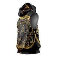 Viking Warrior Guardian Quote Sleeveless Hoodie Runic Circle Odin Ravens Mythology Dark Gold