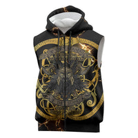 Viking Warrior Guardian Quote Sleeveless Zip Hoodie Runic Circle Odin Ravens Mythology Dark Gold