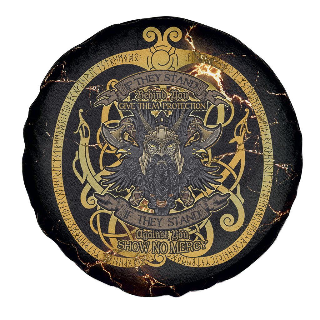 Viking Warrior Guardian Quote Spare Tire Cover Runic Circle Odin Ravens Mythology Dark Gold