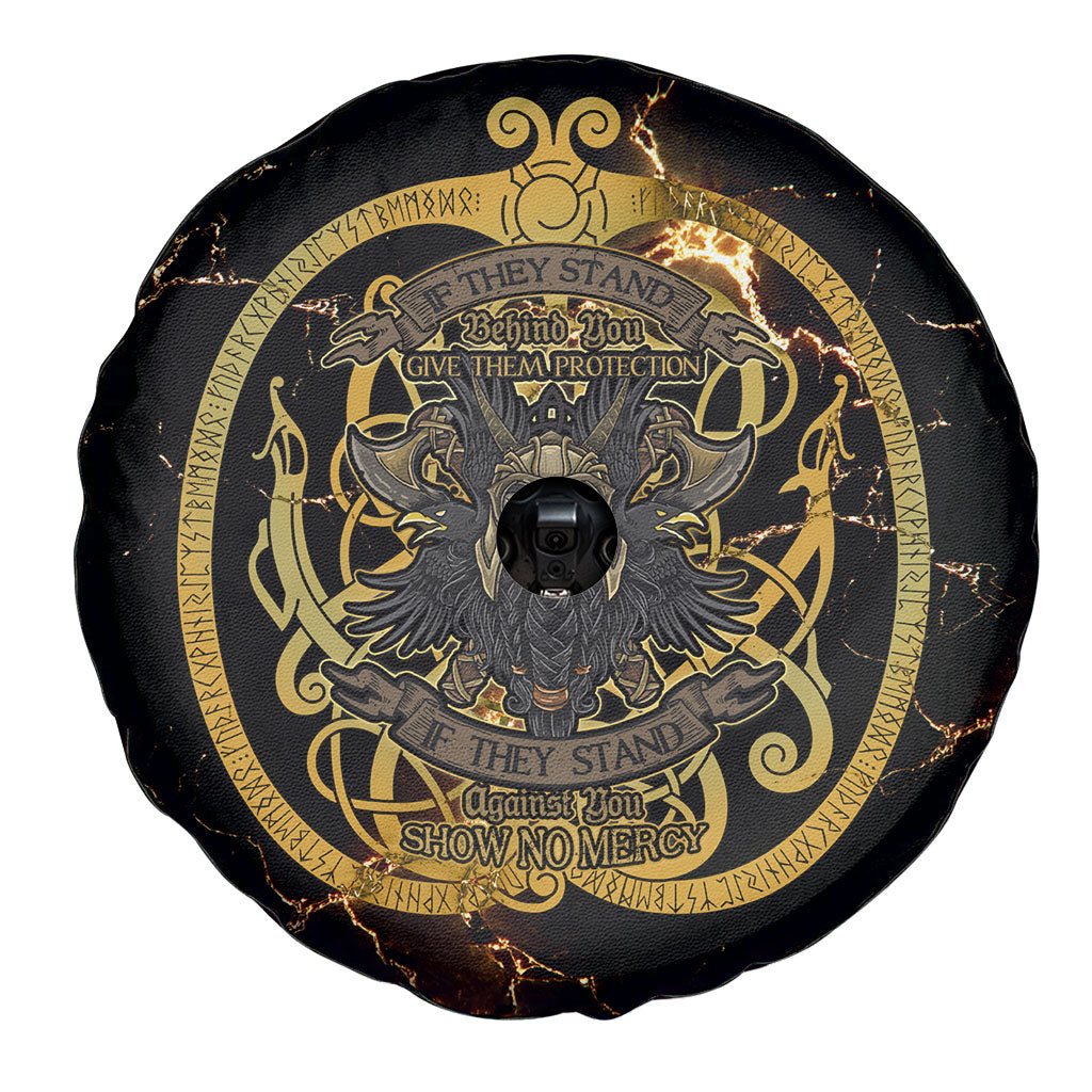 Viking Warrior Guardian Quote Spare Tire Cover Runic Circle Odin Ravens Mythology Dark Gold