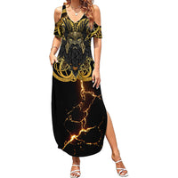 Viking Warrior Guardian Quote Summer Maxi Dress Runic Circle Odin Ravens Mythology Dark Gold