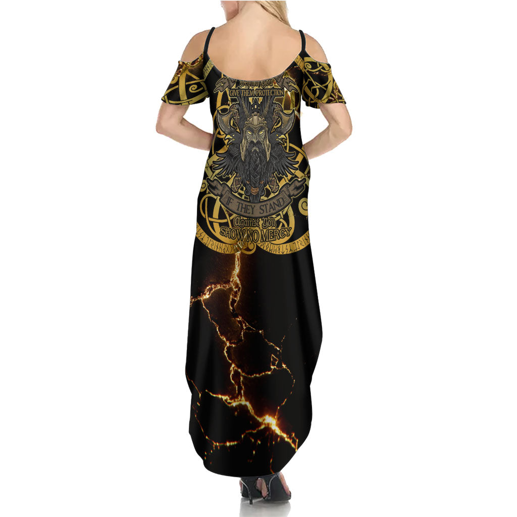 Viking Warrior Guardian Quote Summer Maxi Dress Runic Circle Odin Ravens Mythology Dark Gold