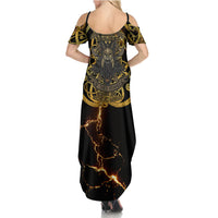 Viking Warrior Guardian Quote Summer Maxi Dress Runic Circle Odin Ravens Mythology Dark Gold