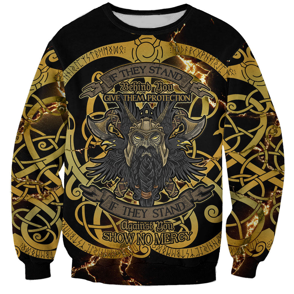 Viking Warrior Guardian Quote Sweatshirt Runic Circle Odin Ravens Mythology Dark Gold