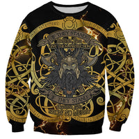 Viking Warrior Guardian Quote Sweatshirt Runic Circle Odin Ravens Mythology Dark Gold