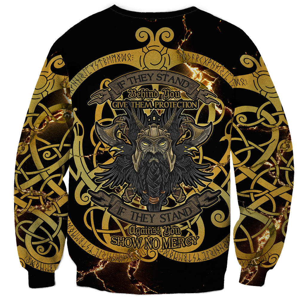 Viking Warrior Guardian Quote Sweatshirt Runic Circle Odin Ravens Mythology Dark Gold