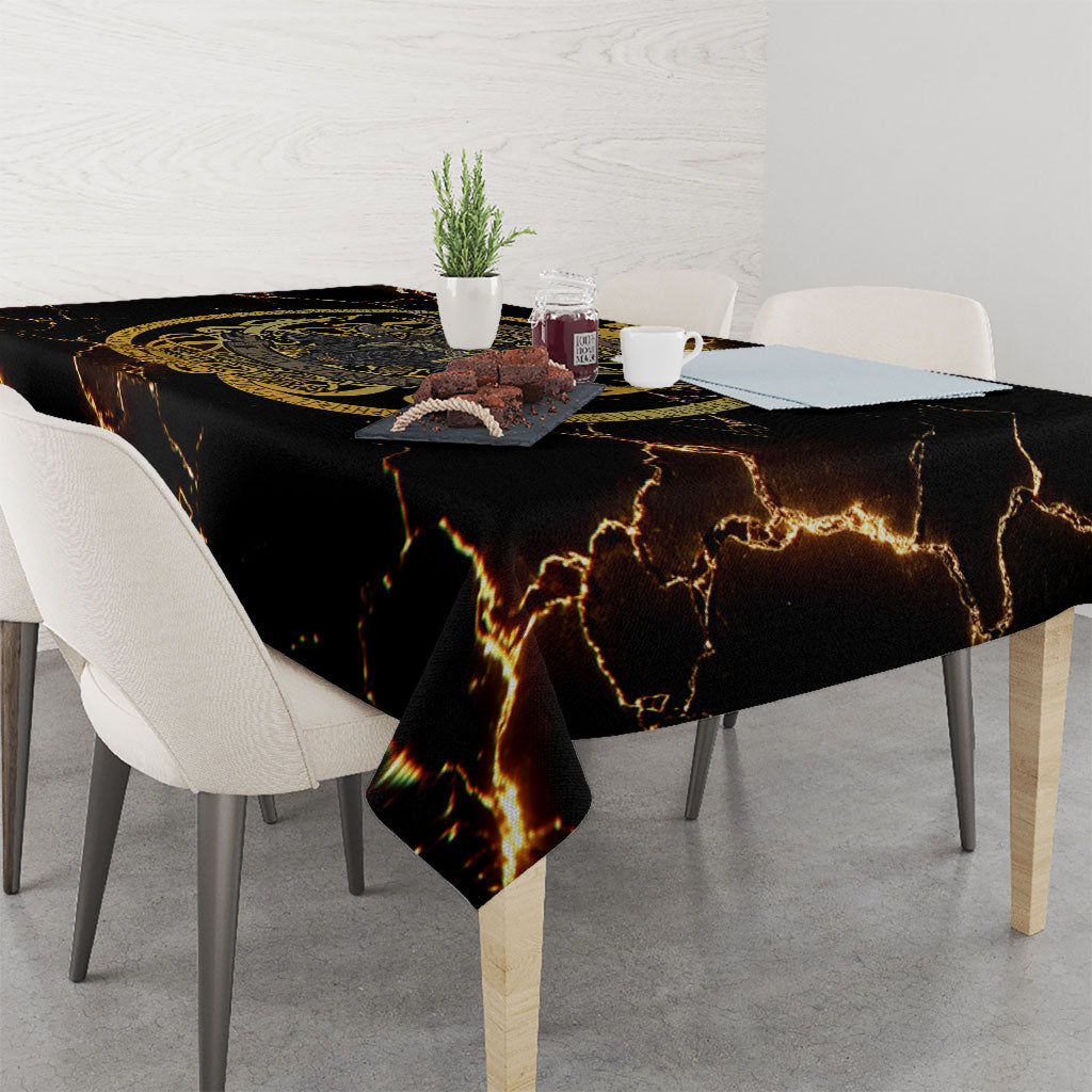 Viking Warrior Guardian Quote Tablecloth Runic Circle Odin Ravens Mythology Dark Gold