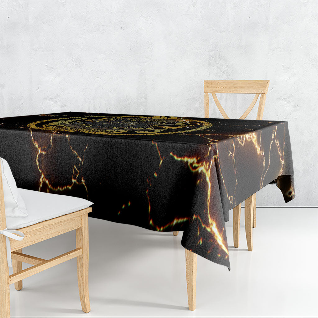 Viking Warrior Guardian Quote Tablecloth Runic Circle Odin Ravens Mythology Dark Gold