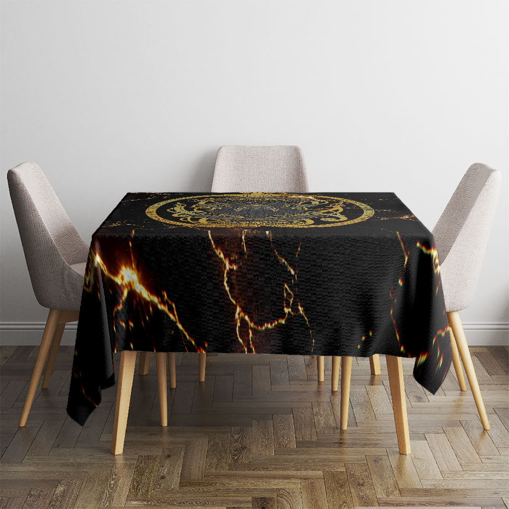 Viking Warrior Guardian Quote Tablecloth Runic Circle Odin Ravens Mythology Dark Gold