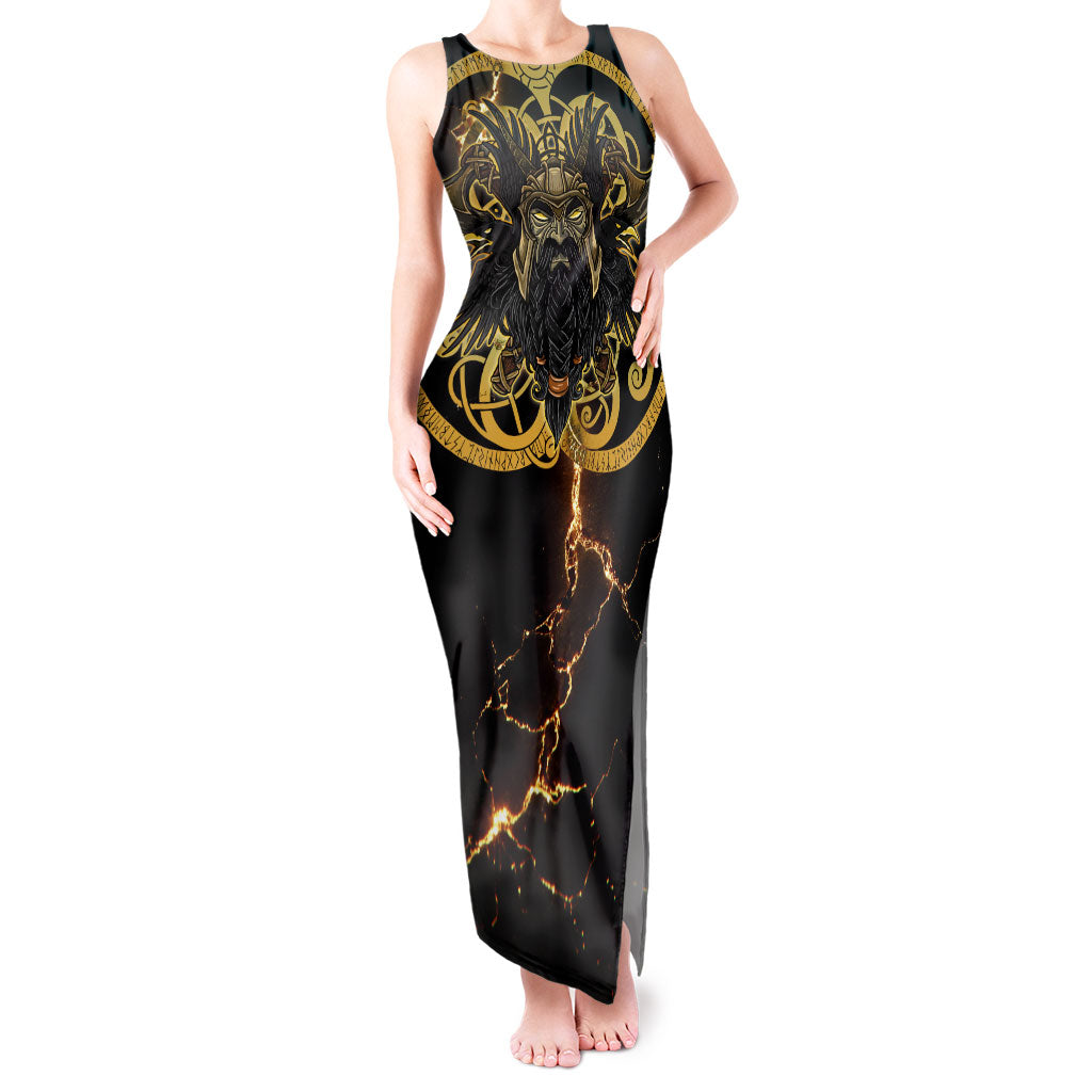 Viking Warrior Guardian Quote Tank Maxi Dress Runic Circle Odin Ravens Mythology Dark Gold