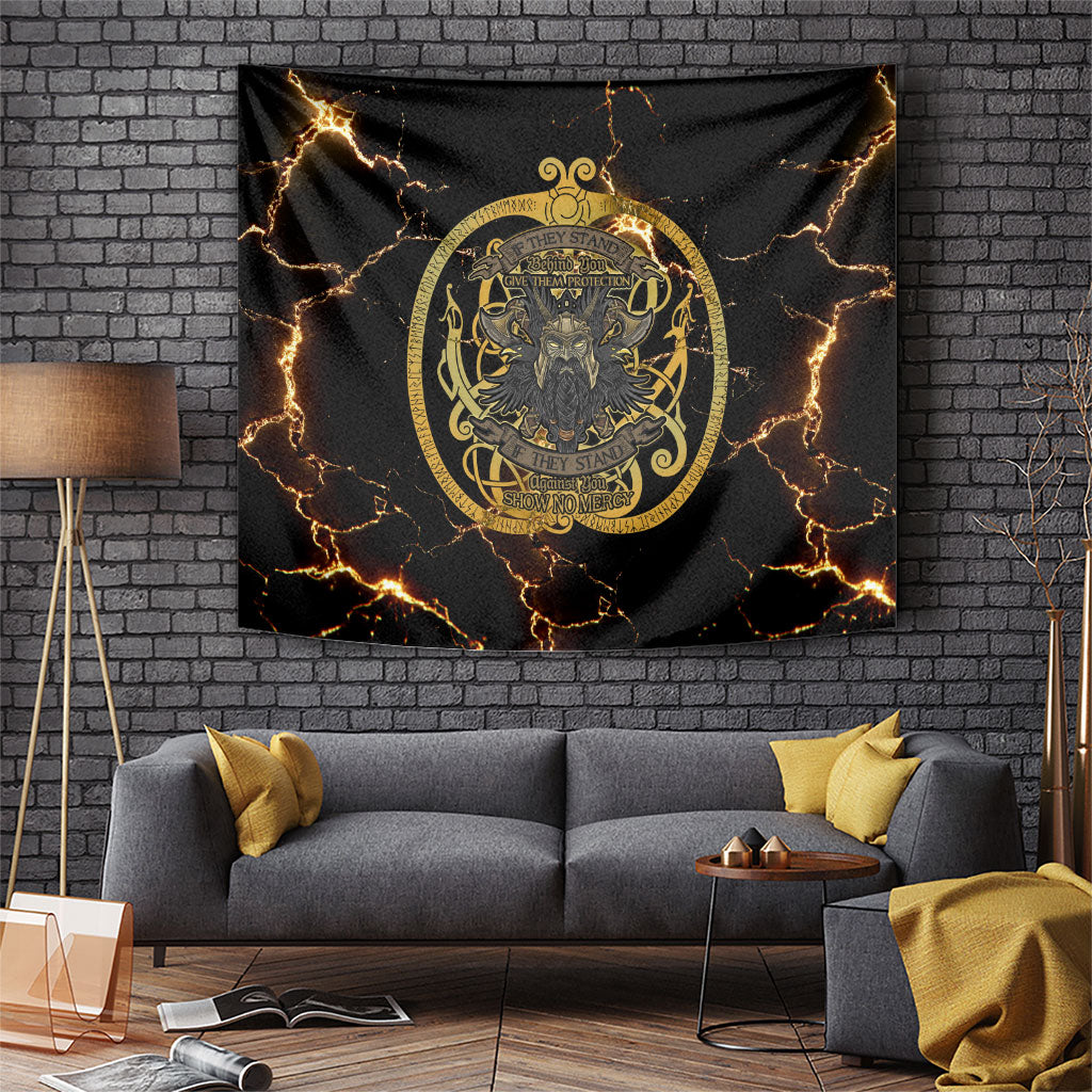 Viking Warrior Guardian Quote Tapestry Runic Circle Odin Ravens Mythology Dark Gold