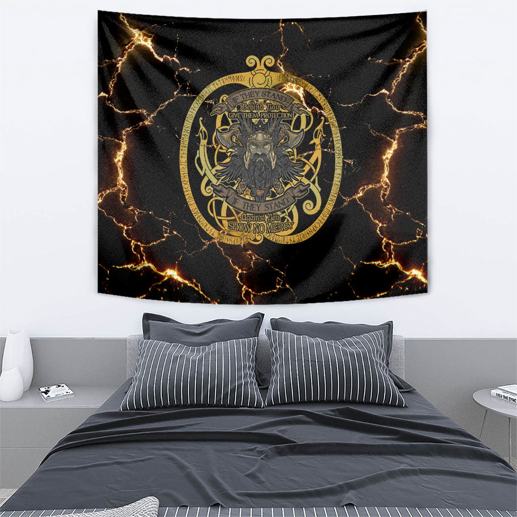 Viking Warrior Guardian Quote Tapestry Runic Circle Odin Ravens Mythology Dark Gold