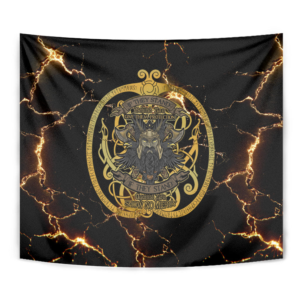 Viking Warrior Guardian Quote Tapestry Runic Circle Odin Ravens Mythology Dark Gold