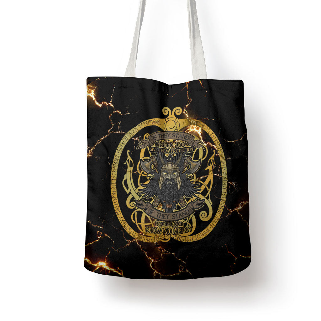 Viking Warrior Guardian Quote Tote Bag Runic Circle Odin Ravens Mythology Dark Gold
