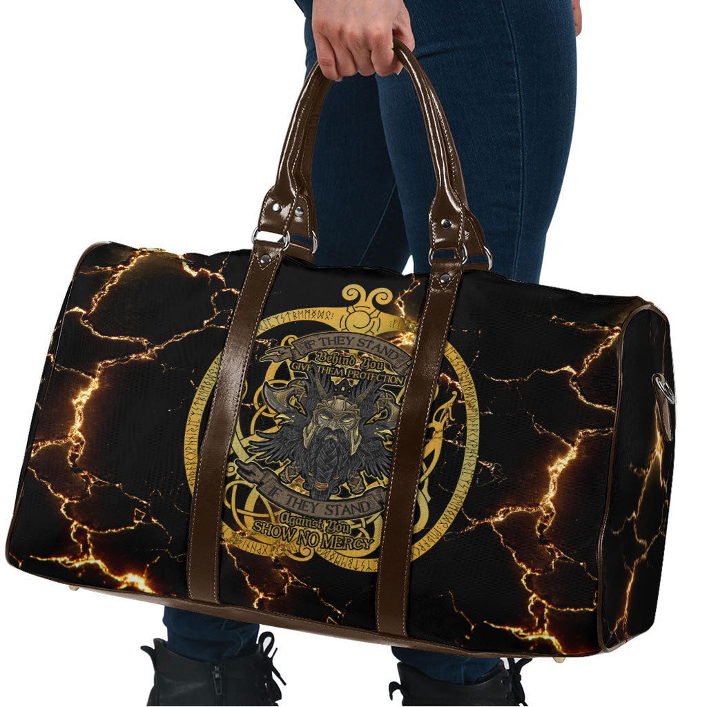 Viking Warrior Guardian Quote Travel Bag Runic Circle Odin Ravens Mythology Dark Gold