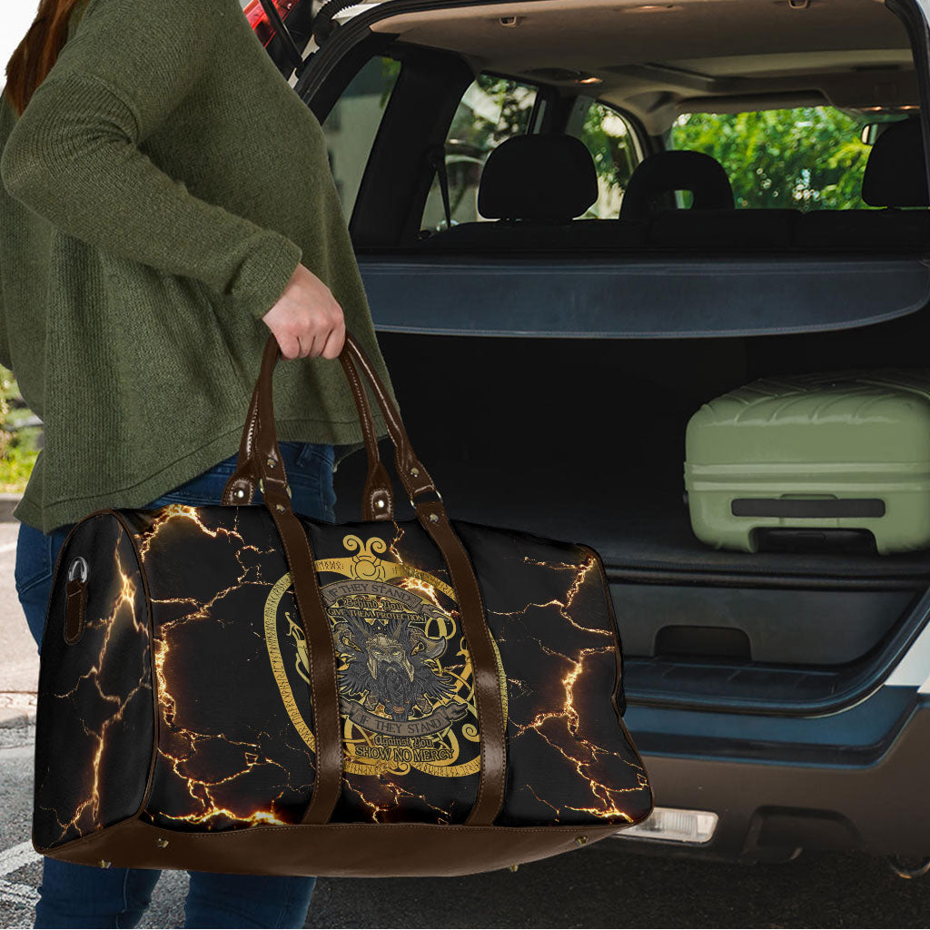 Viking Warrior Guardian Quote Travel Bag Runic Circle Odin Ravens Mythology Dark Gold