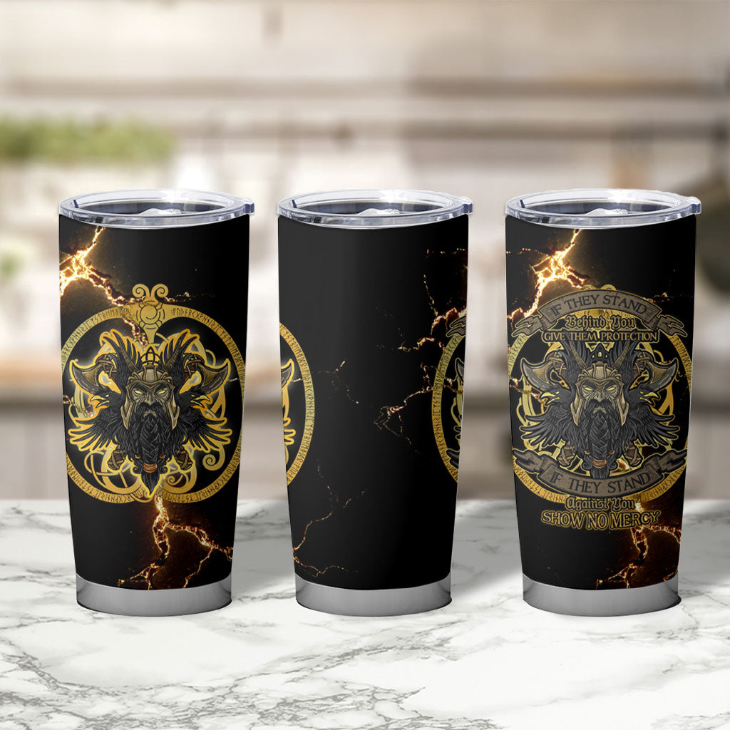 Viking Warrior Guardian Quote Tumbler Cup Runic Circle Odin Ravens Mythology Dark Gold